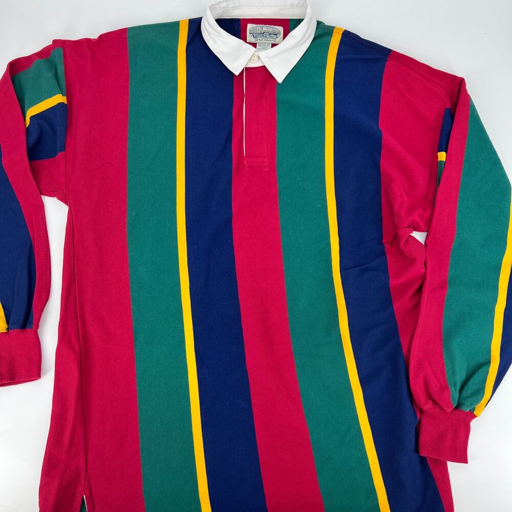Vintage Mens Britches Great Outdoors Striped Rugby Polo Long Sleeve Size XXL